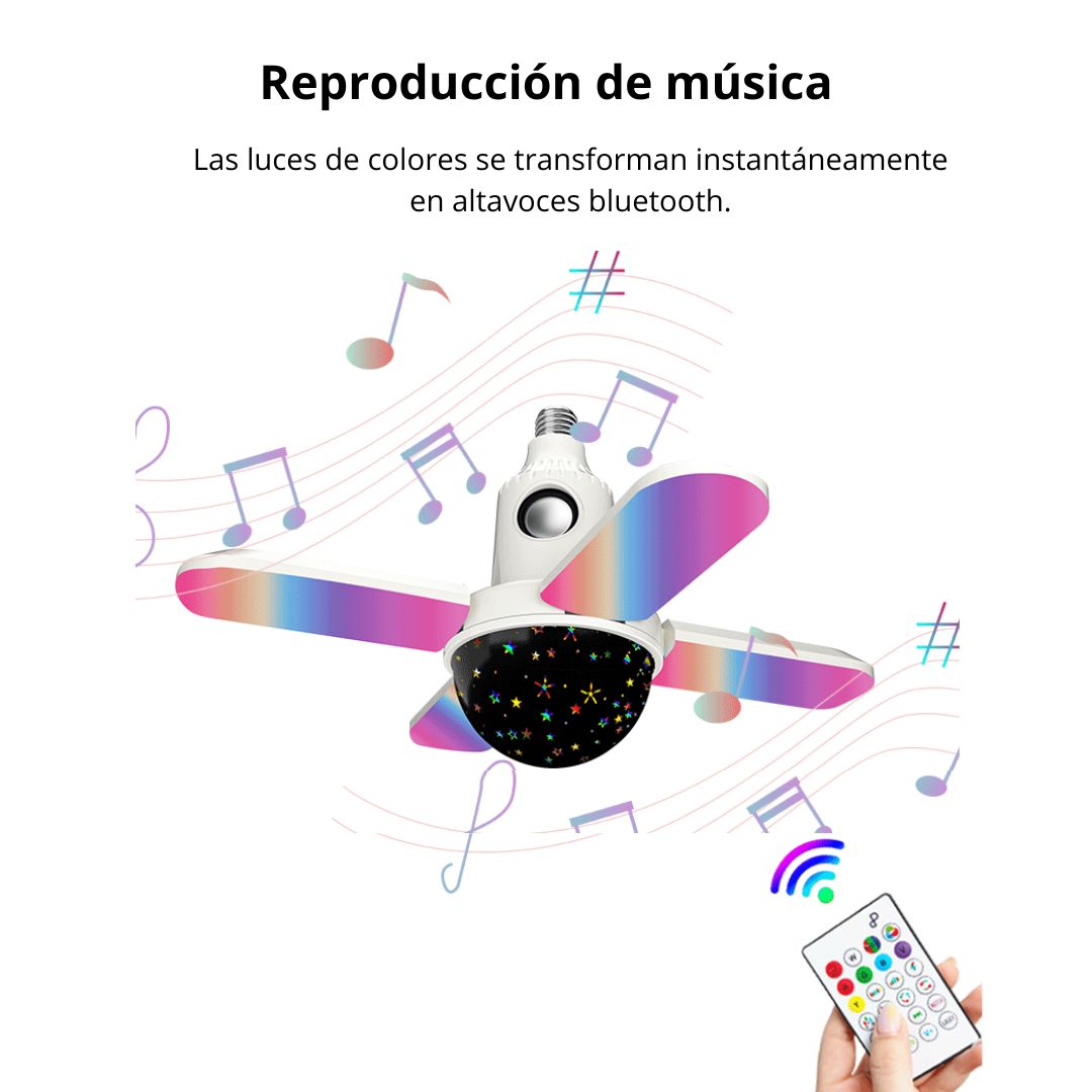 LÁMPARA MUSICAL RGB CON PARLANTE BLUETOOTH Y PROYECTOR ESTELAR 360° PARA HOGAR Y FIESTA - 7