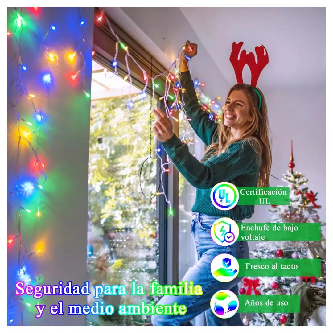 CORTINA DE LUCES LED RGB 20M NAVIDEÑA CON CONTROL REMOTO, TEMPORIZADOR 6/8H Y 8 MODOS DE ILUMINACIÓN - 6