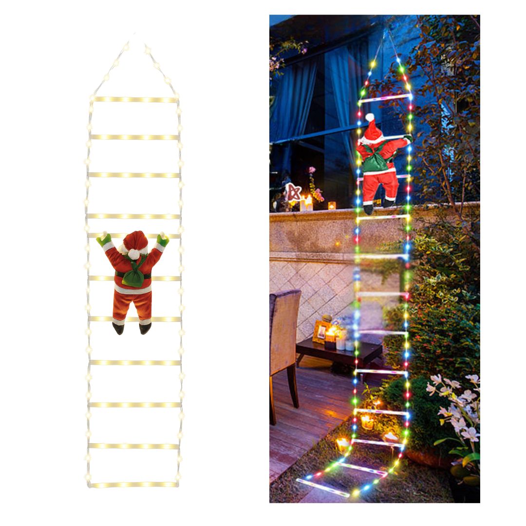 ESCALERA NAVIDEÑA LED RGB 2.1 M CON PAPÁ NOEL, CONTROL REMOTO, 8 MODOS DE LUZ Y TEMPORIZADOR - 1