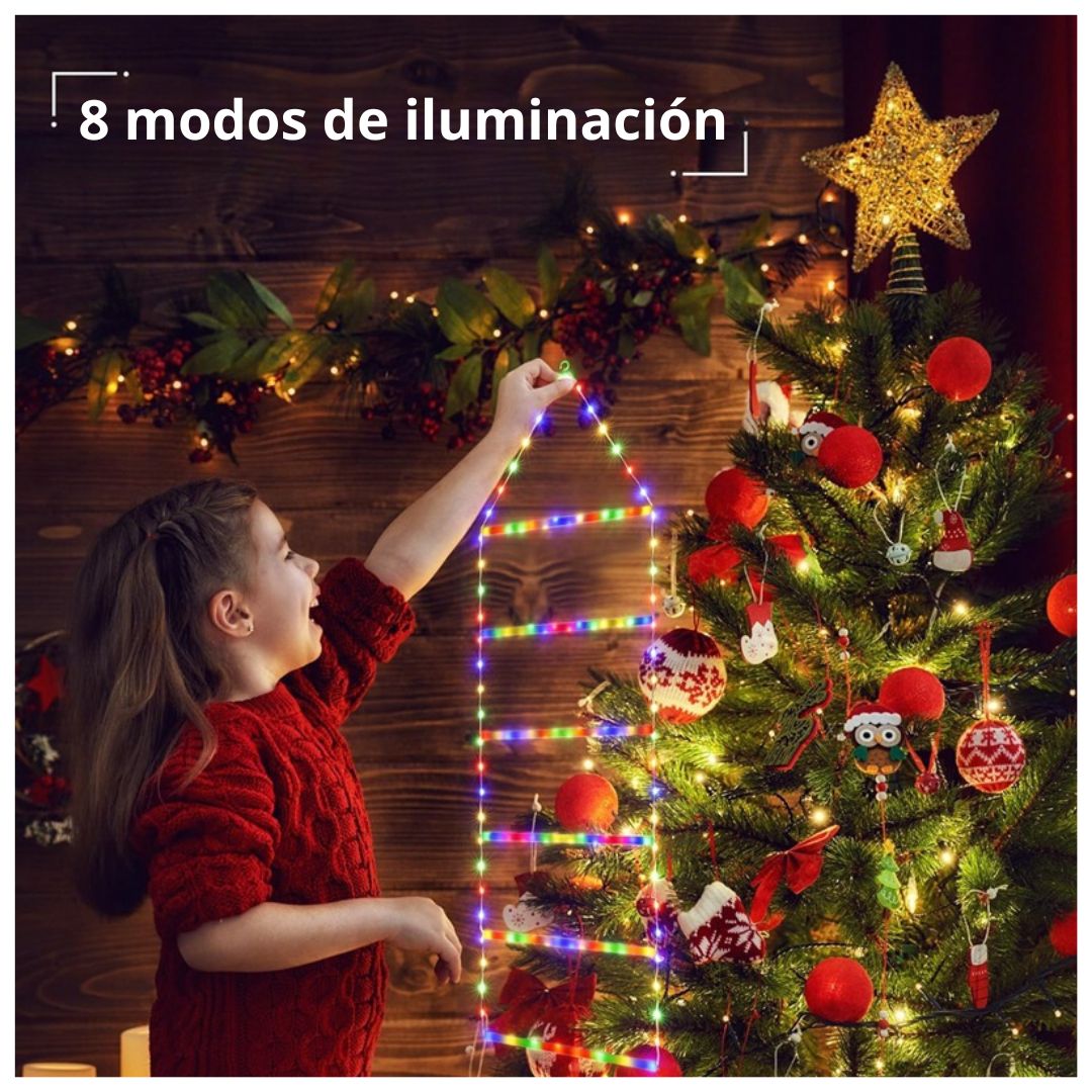 ESCALERA NAVIDEÑA LED RGB 2.1 M CON PAPÁ NOEL, CONTROL REMOTO, 8 MODOS DE LUZ Y TEMPORIZADOR - 5