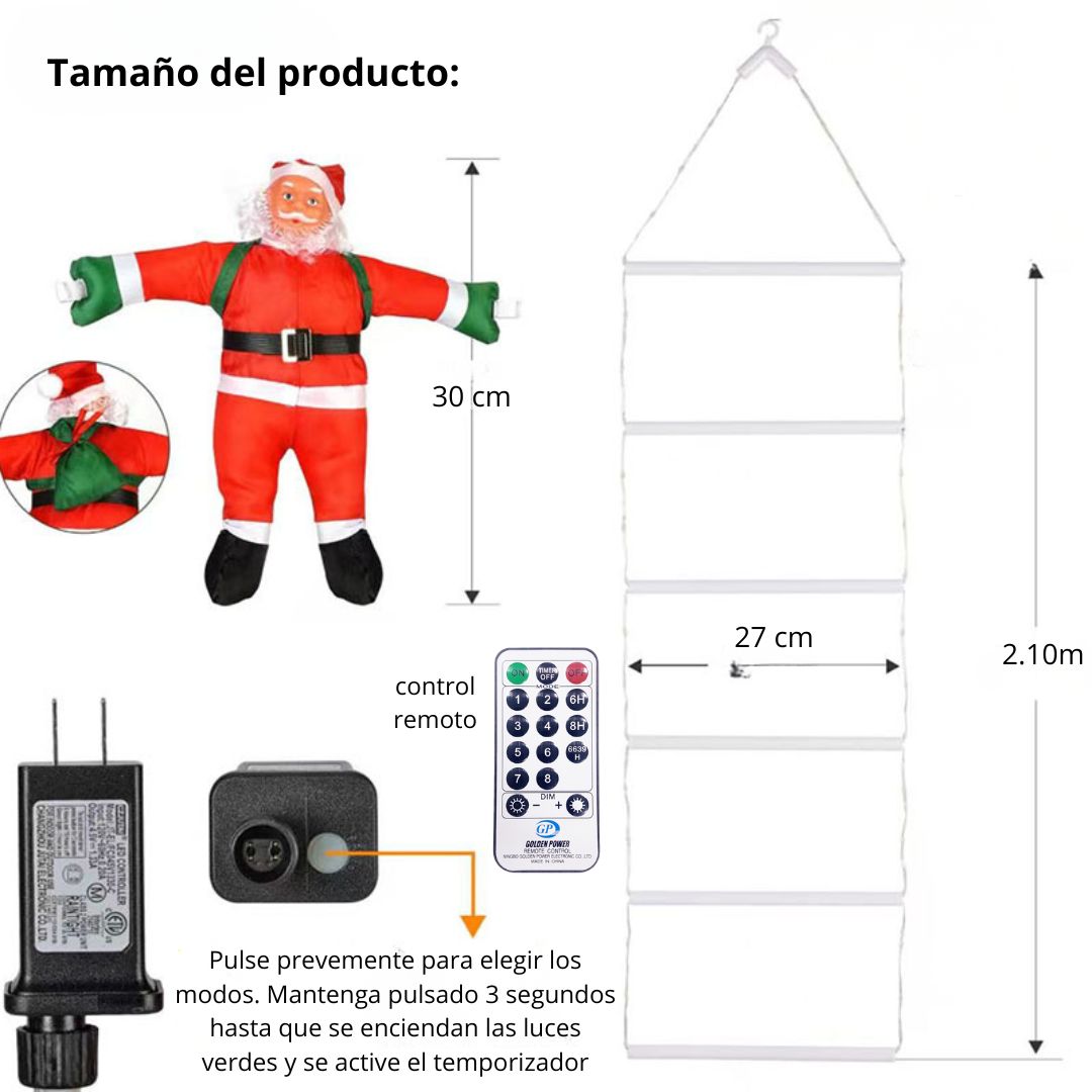 ESCALERA NAVIDEÑA LED RGB 2.1 M CON PAPÁ NOEL, CONTROL REMOTO, 8 MODOS DE LUZ Y TEMPORIZADOR - 8