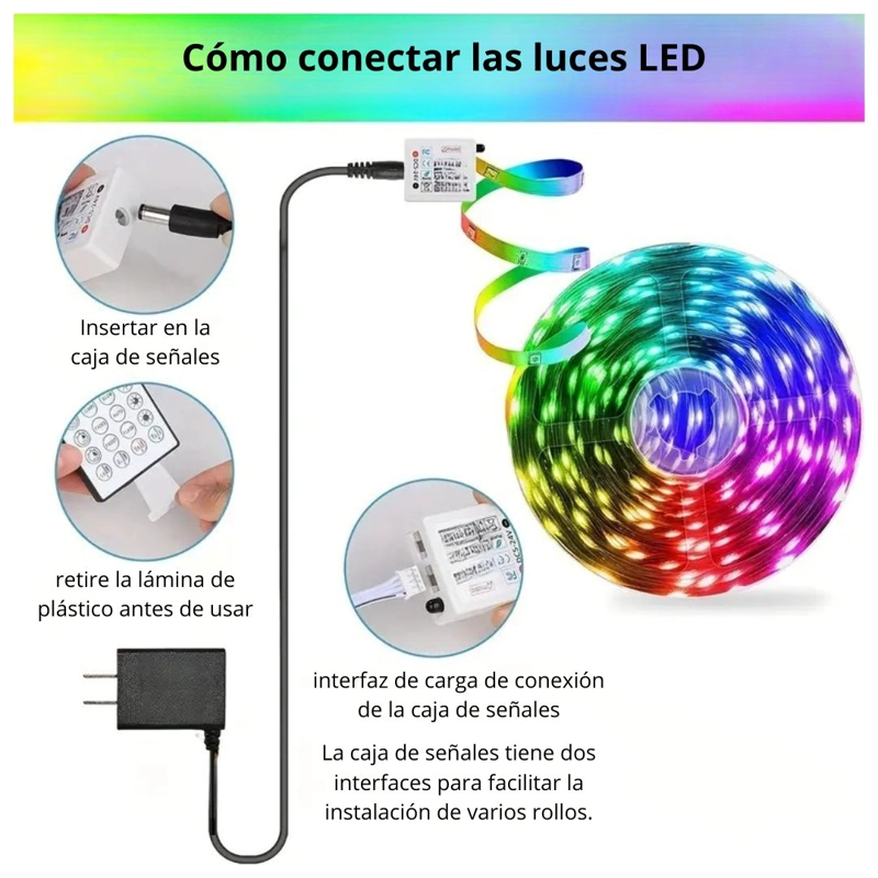 TIRA LED RGB BLUETOOTH 10 M CON APP, CONTROL REMOTO, MODO MÚSICA Y BRILLO REGULABLE - 6