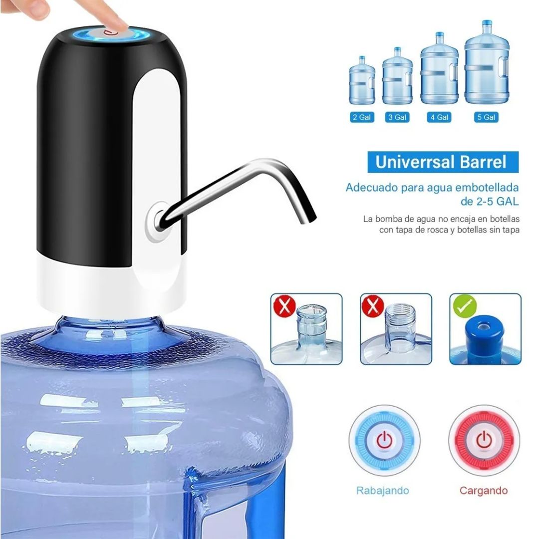 DISPENSADOR DE AGUA ELÉCTRICO AUTOMÁTICO RECARGABLE Y TUBO ACERO INOXIDABLE PARA BIDONES 5 A 20 L - 2