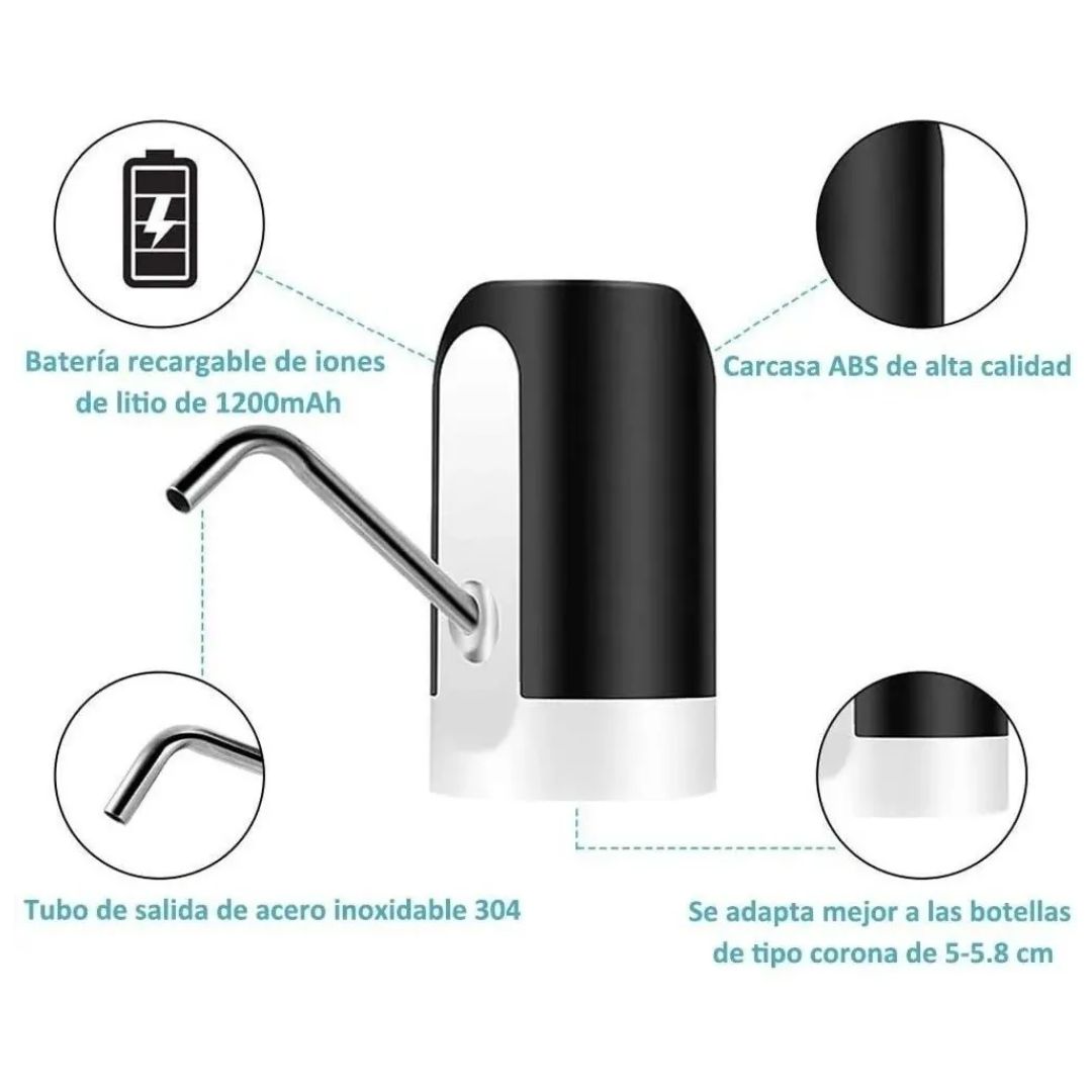 DISPENSADOR DE AGUA ELÉCTRICO AUTOMÁTICO RECARGABLE Y TUBO ACERO INOXIDABLE PARA BIDONES 5 A 20 L - 5