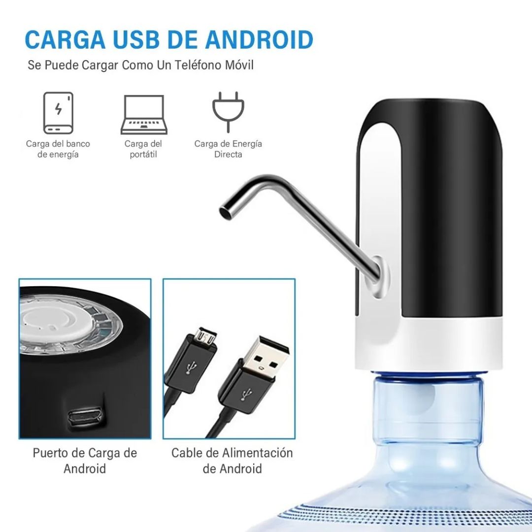 DISPENSADOR DE AGUA ELÉCTRICO AUTOMÁTICO RECARGABLE Y TUBO ACERO INOXIDABLE PARA BIDONES 5 A 20 L - 6