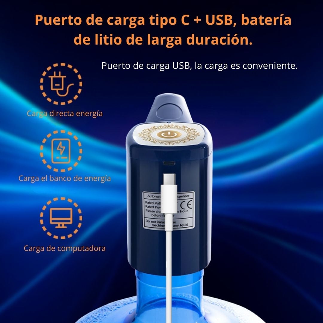 DISPENSADOR DE AGUA ELÉCTRICO AUTOMÁTICO CON BATERÍA RECARGABLE USB PARA BIDONES 5 A 20 LITROS - 5