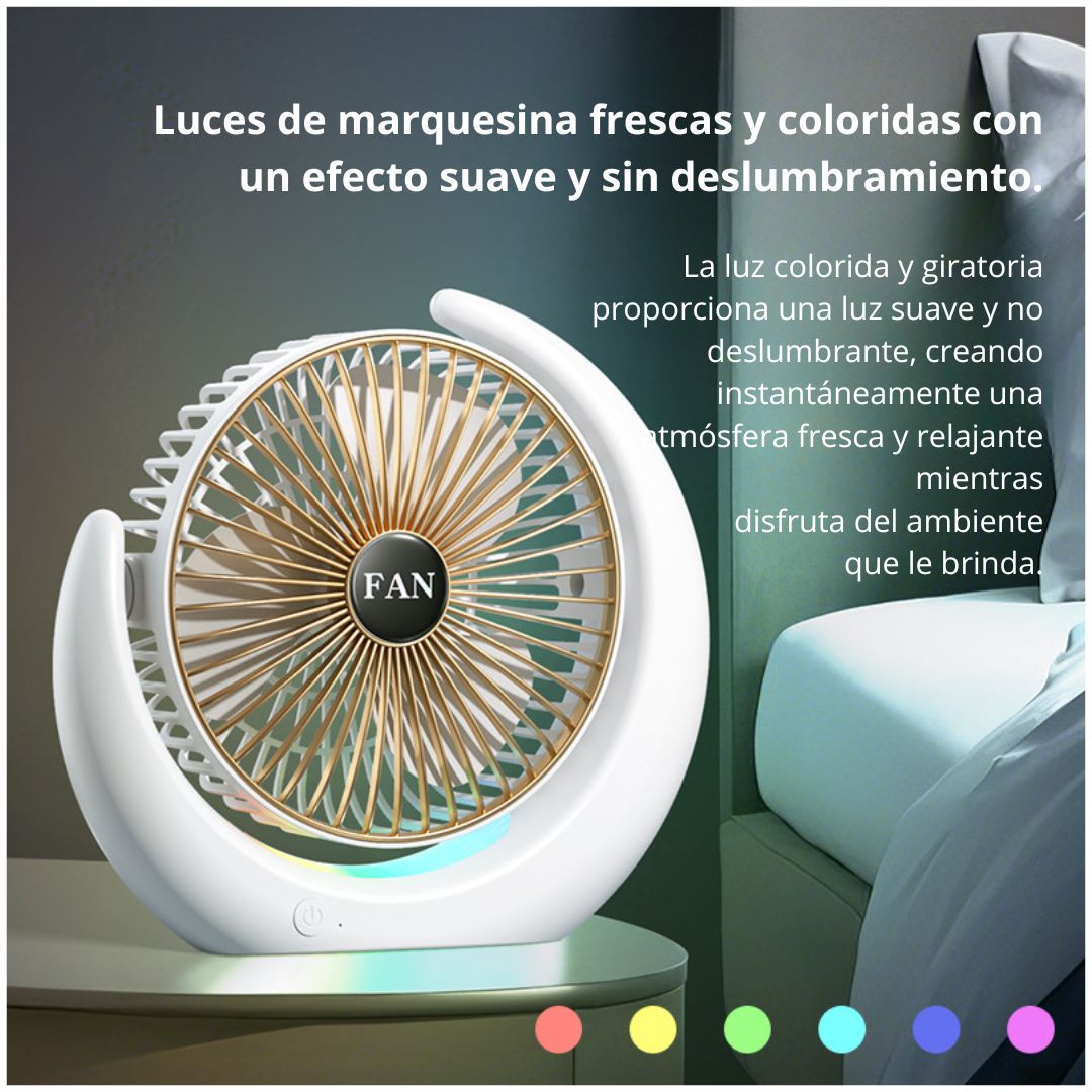 VENTILADOR DE ESCRITORIO RGB TIPO LUNA SILENCIOSO CON 3 VELOCIDADES AJUSTABLES Y LUZ AMBIENTAL - 4