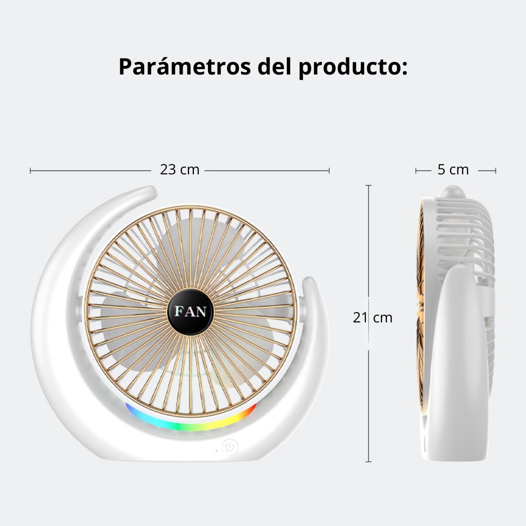 VENTILADOR DE ESCRITORIO RGB TIPO LUNA SILENCIOSO CON 3 VELOCIDADES AJUSTABLES Y LUZ AMBIENTAL - 8