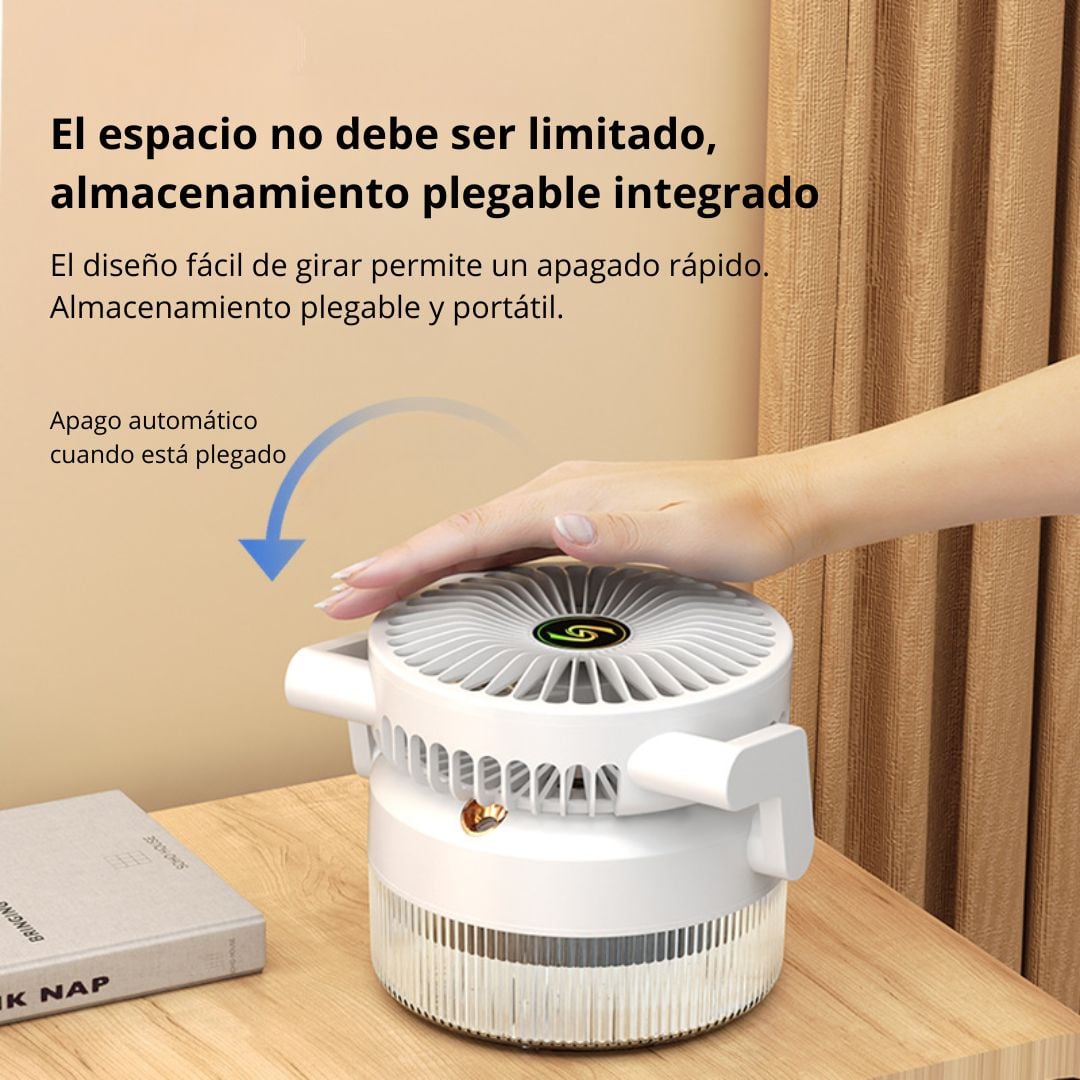 VENTILADOR DE ESCRITORIO CON HUMIDIFICADOR NANO Y LUZ AMBIENTAL, 3 VELOCIDADES Y CARGA TIPO C - 3