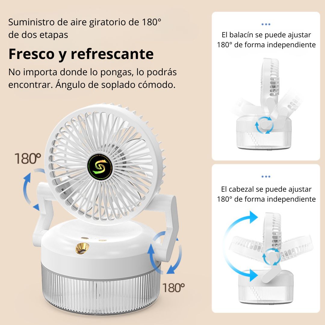 VENTILADOR DE ESCRITORIO CON HUMIDIFICADOR NANO Y LUZ AMBIENTAL, 3 VELOCIDADES Y CARGA TIPO C - 4