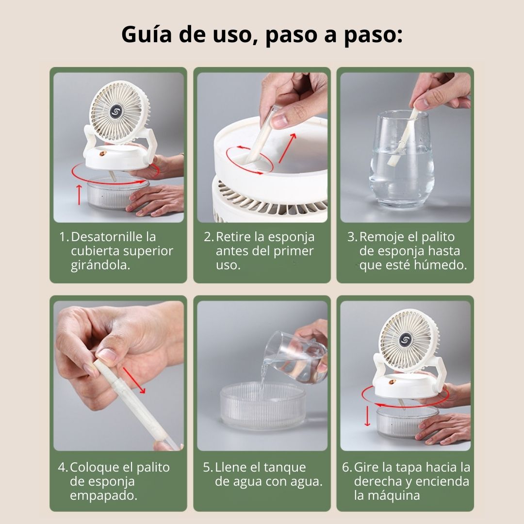 VENTILADOR DE ESCRITORIO CON HUMIDIFICADOR NANO Y LUZ AMBIENTAL, 3 VELOCIDADES Y CARGA TIPO C - 7