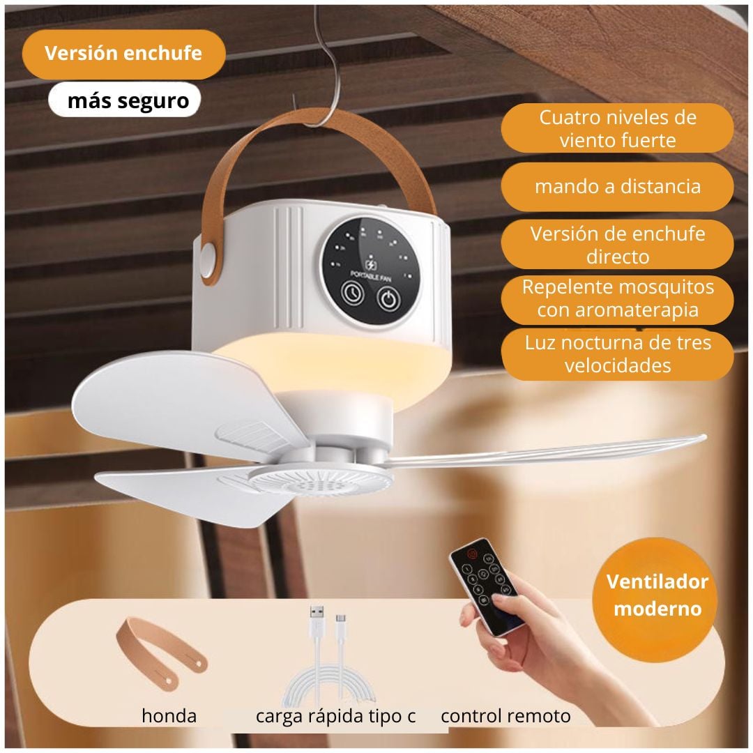 VENTILADOR DE TECHO PORTÁTIL USB TIPO C CON LUZ NOCTURNA, CONTROL REMOTO Y 4 VELOCIDADES - 2