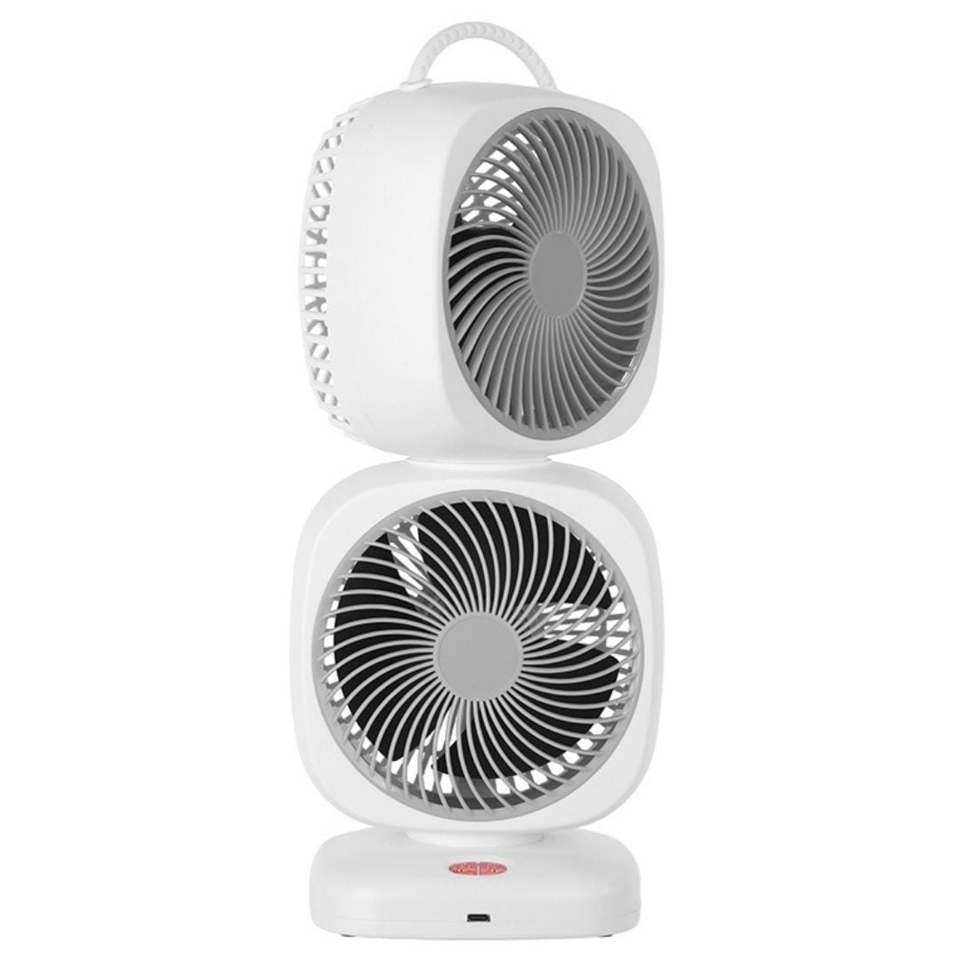 VENTILADOR DE ESCRITORIO DOBLE RECARGABLE CON ROTACIÓN 350°, 5 VELOCIDADES Y CARGA USB TIPO C - 1