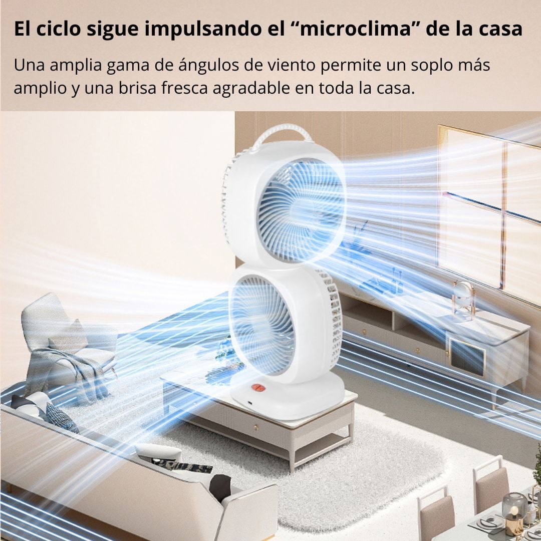 VENTILADOR DE ESCRITORIO DOBLE RECARGABLE CON ROTACIÓN 350°, 5 VELOCIDADES Y CARGA USB TIPO C - 2