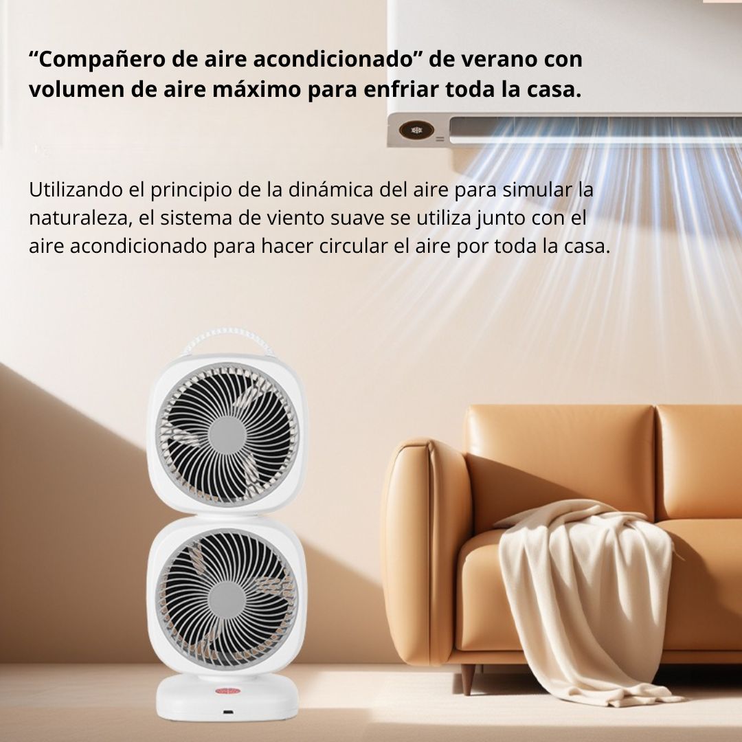 VENTILADOR DE ESCRITORIO DOBLE RECARGABLE CON ROTACIÓN 350°, 5 VELOCIDADES Y CARGA USB TIPO C - 6