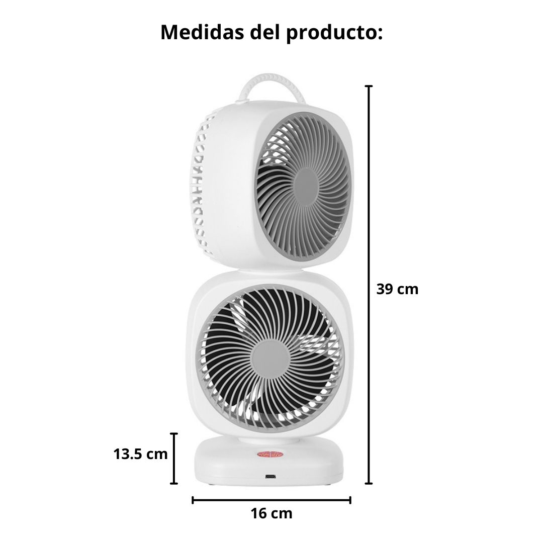 VENTILADOR DE ESCRITORIO DOBLE RECARGABLE CON ROTACIÓN 350°, 5 VELOCIDADES Y CARGA USB TIPO C - 7