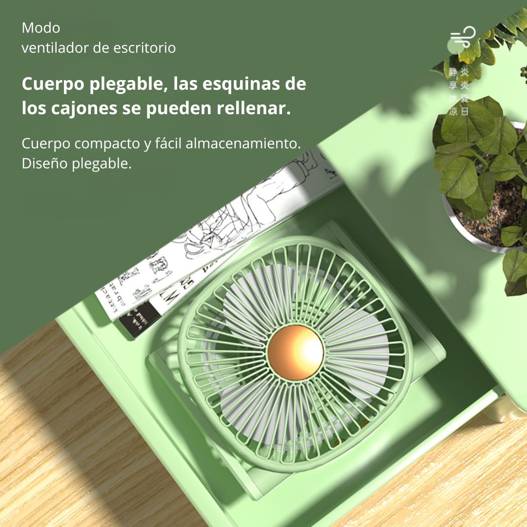 VENTILADOR PORTÁTIL DE ESCRITORIO RECARGABLE USB TIPO C CON LUZ LED Y 3 VELOCIDADES - 5