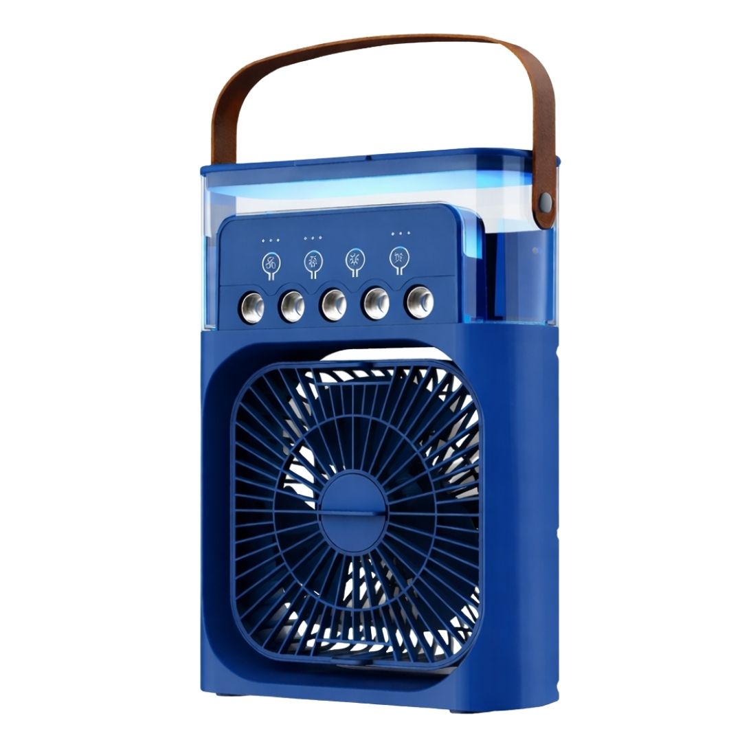 VENTILADOR ENFRIADOR DE AIRE PORTÁTIL USB CON HUMIDIFICADOR LUZ LED Y TEMPORIZADOR - 1