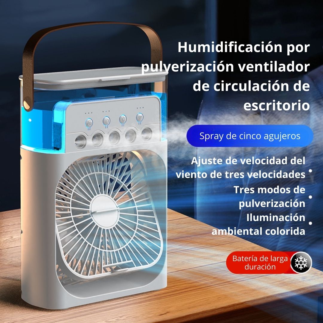 VENTILADOR ENFRIADOR DE AIRE PORTÁTIL USB CON HUMIDIFICADOR LUZ LED Y TEMPORIZADOR - 2