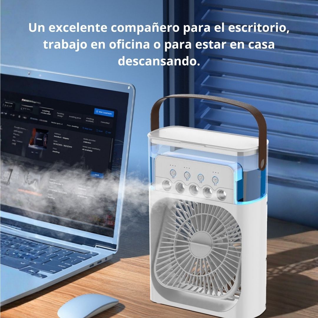 VENTILADOR ENFRIADOR DE AIRE PORTÁTIL USB CON HUMIDIFICADOR LUZ LED Y TEMPORIZADOR - 7