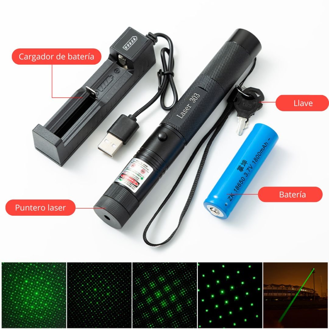PUNTERO LÁSER VERDE PROFESIONAL 3000 M CON LLAVE DE SEGURIDAD Y BATERÍA RECARGABLE - 8