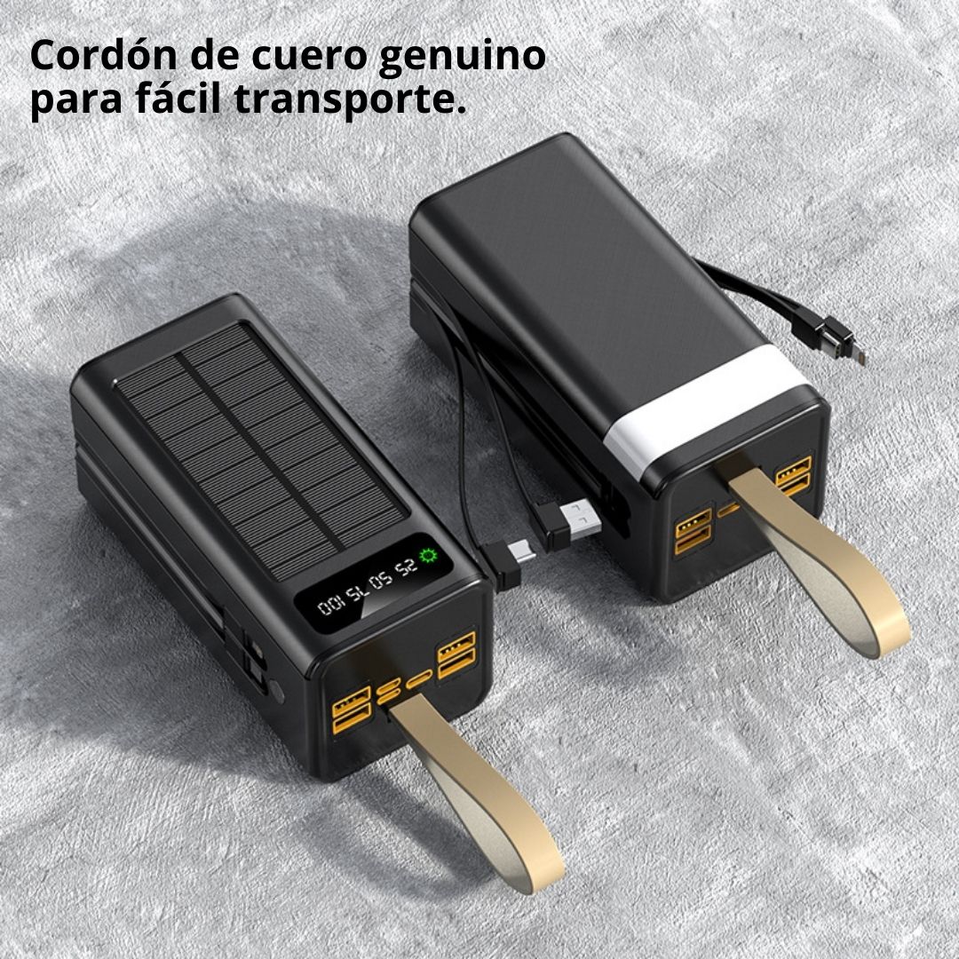 POWER BANK SOLAR 50000 MAH CON CARGA RÁPIDA PD 22.5W, CABLES INTEGRADOS TIPO C Y LIGHTNING - 3