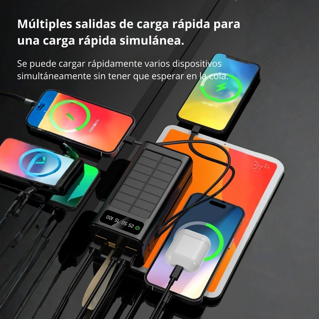 POWER BANK SOLAR 50000 MAH CON CARGA RÁPIDA PD 22.5W, CABLES INTEGRADOS TIPO C Y LIGHTNING - 4