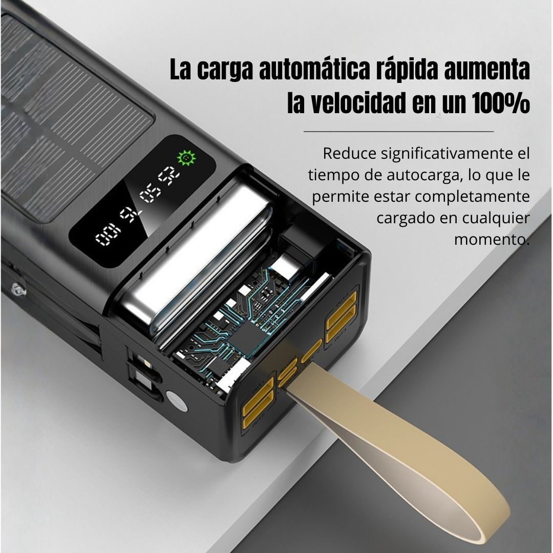 POWER BANK SOLAR 50000 MAH CON CARGA RÁPIDA PD 22.5W, CABLES INTEGRADOS TIPO C Y LIGHTNING - 5