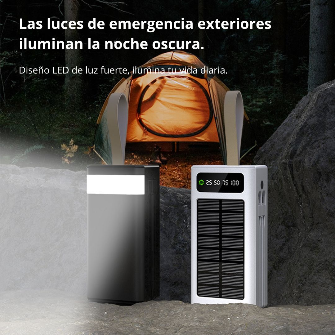 POWER BANK SOLAR 50000 MAH CON CARGA RÁPIDA PD 22.5W, CABLES INTEGRADOS TIPO C Y LIGHTNING - 6
