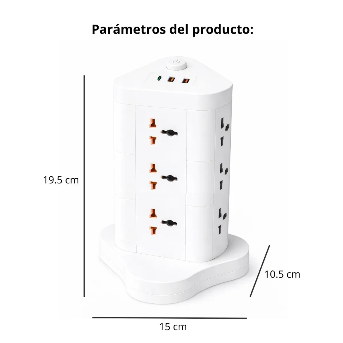 TORRE DE TOMACORRIENTES VERTICAL CON 8 TOMAS, 2 USB Y 1 TIPO C CON INTERRUPTOR DE SEGURIDAD - 4