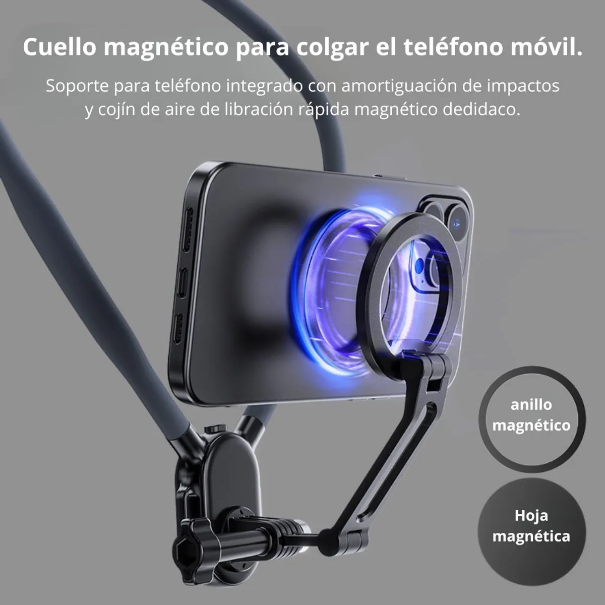 SOPORTE MAGNÉTICO DE CUELLO PARA CELULAR MANOS LIBRES CON ROTACIÓN 360° PARA GRABACIÓN VLOGS Y POV - 3