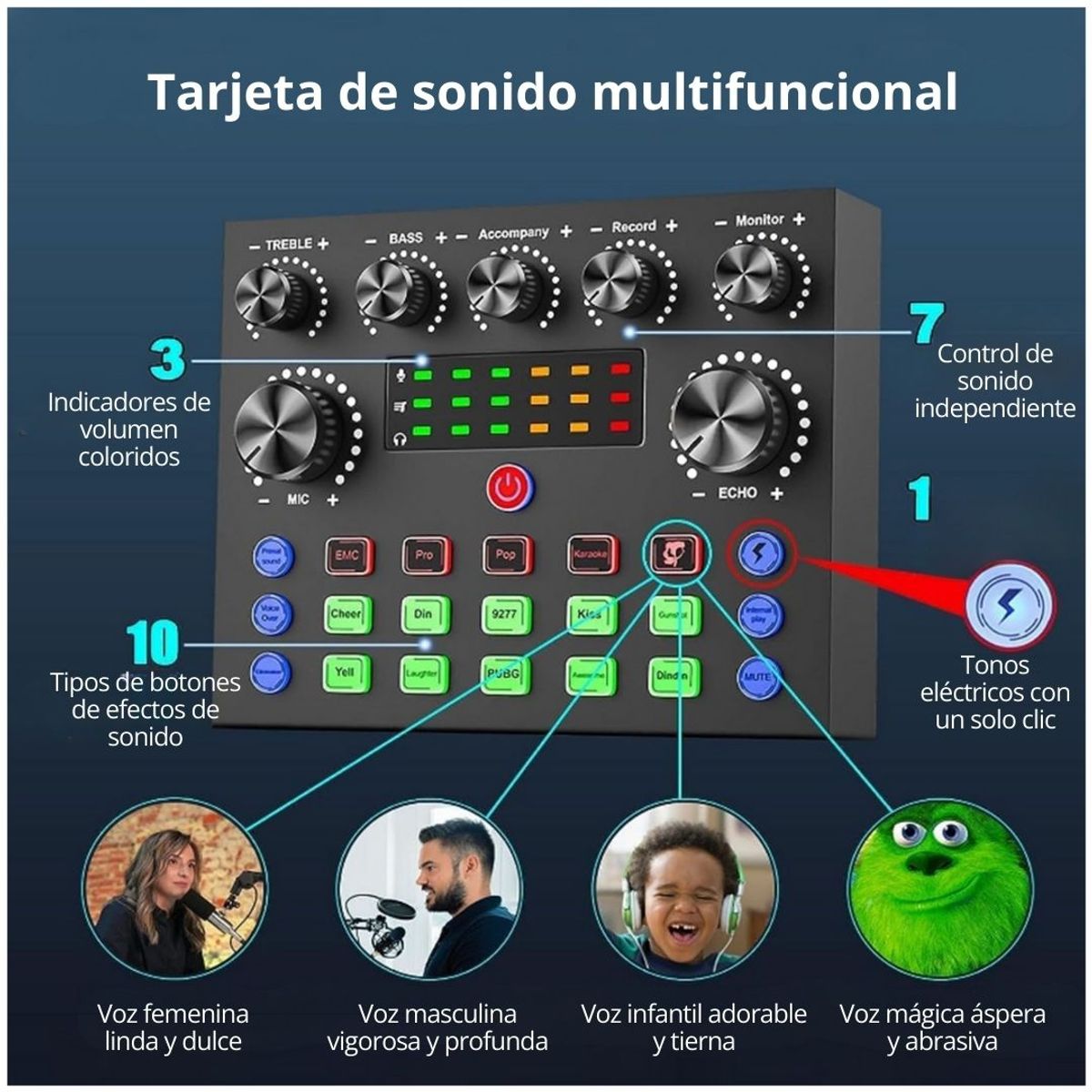 TARJETA DE SONIDO PARA STREAMING Y GRABACIÓN CON EFECTOS BLUETOOTH Y MICRÓFONO PARA CELULAR Y PC - 2