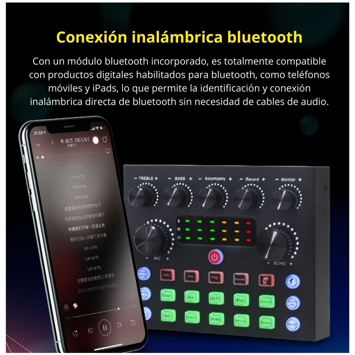 TARJETA DE SONIDO PARA STREAMING Y GRABACIÓN CON EFECTOS BLUETOOTH Y MICRÓFONO PARA CELULAR Y PC - 3