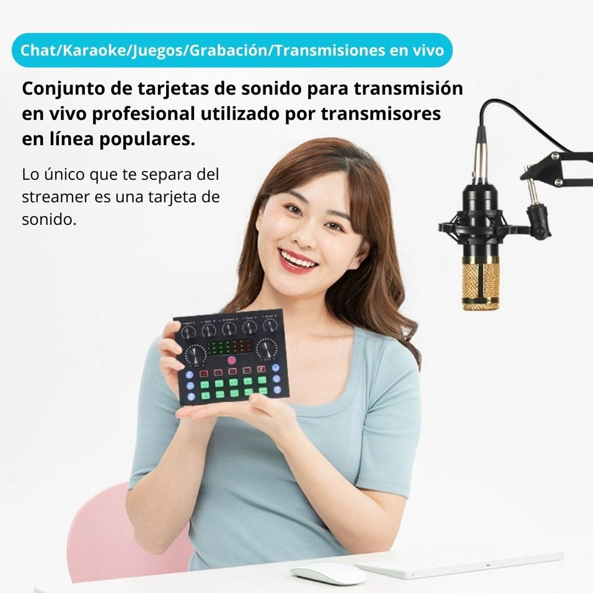 TARJETA DE SONIDO PARA STREAMING Y GRABACIÓN CON EFECTOS BLUETOOTH Y MICRÓFONO PARA CELULAR Y PC - 4