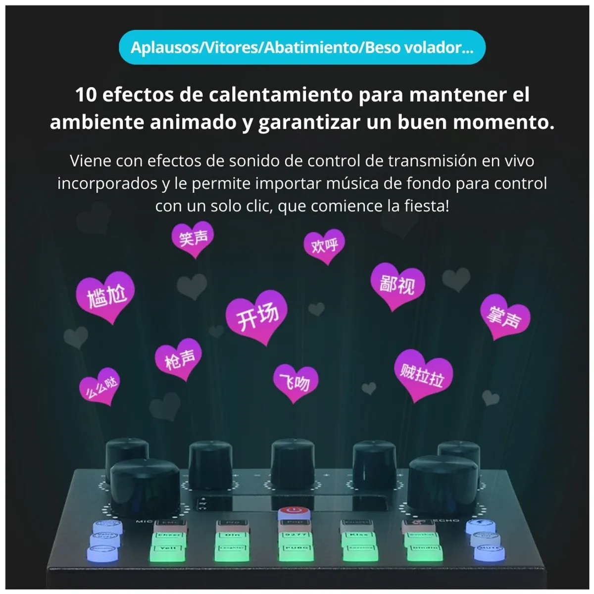 TARJETA DE SONIDO PARA STREAMING Y GRABACIÓN CON EFECTOS BLUETOOTH Y MICRÓFONO PARA CELULAR Y PC - 7