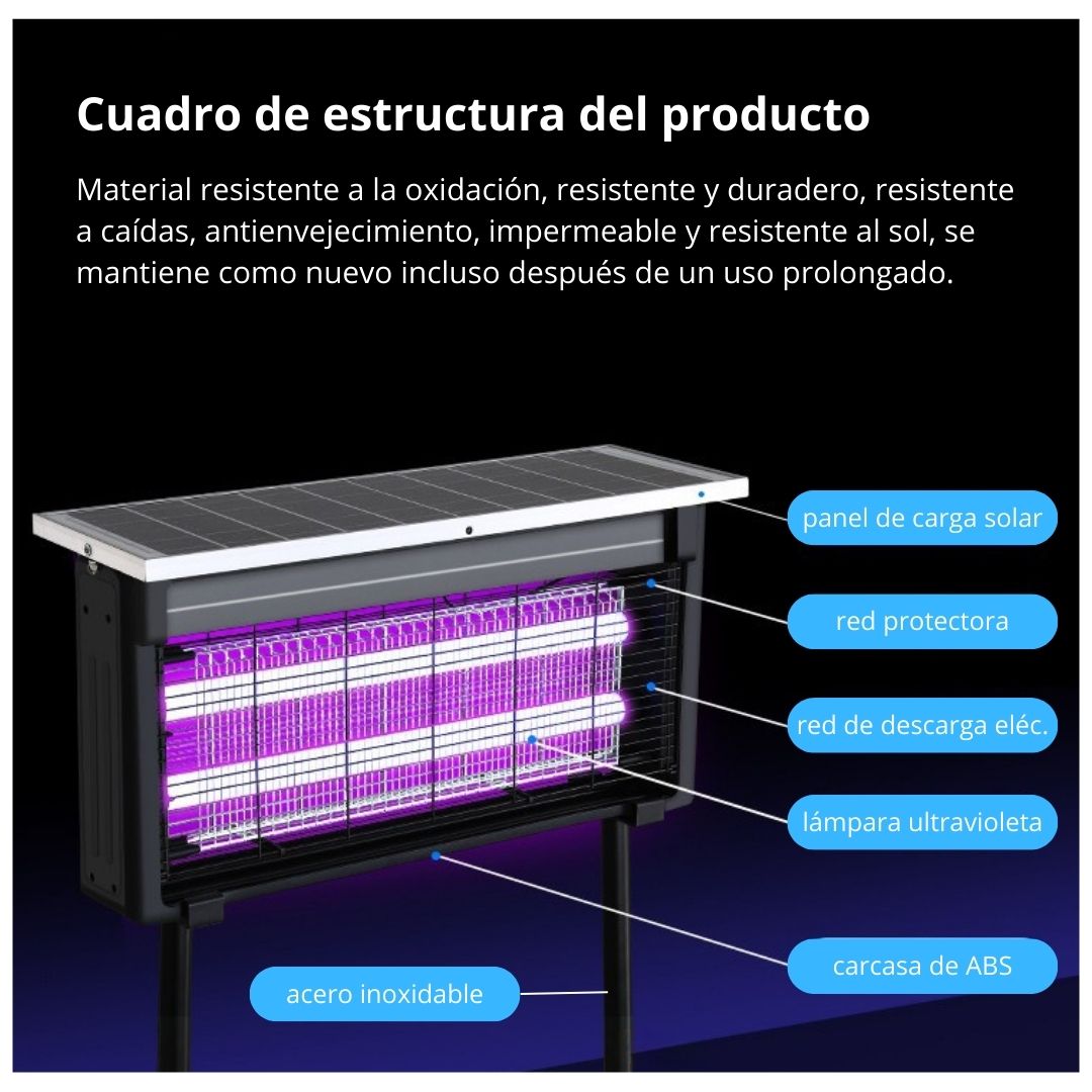 LÁMPARA MATA MOSQUITOS SOLAR PARA EXTERIORES CON LUZ UV CARGA DUAL Y PROTECCIÓN IP65 - 7