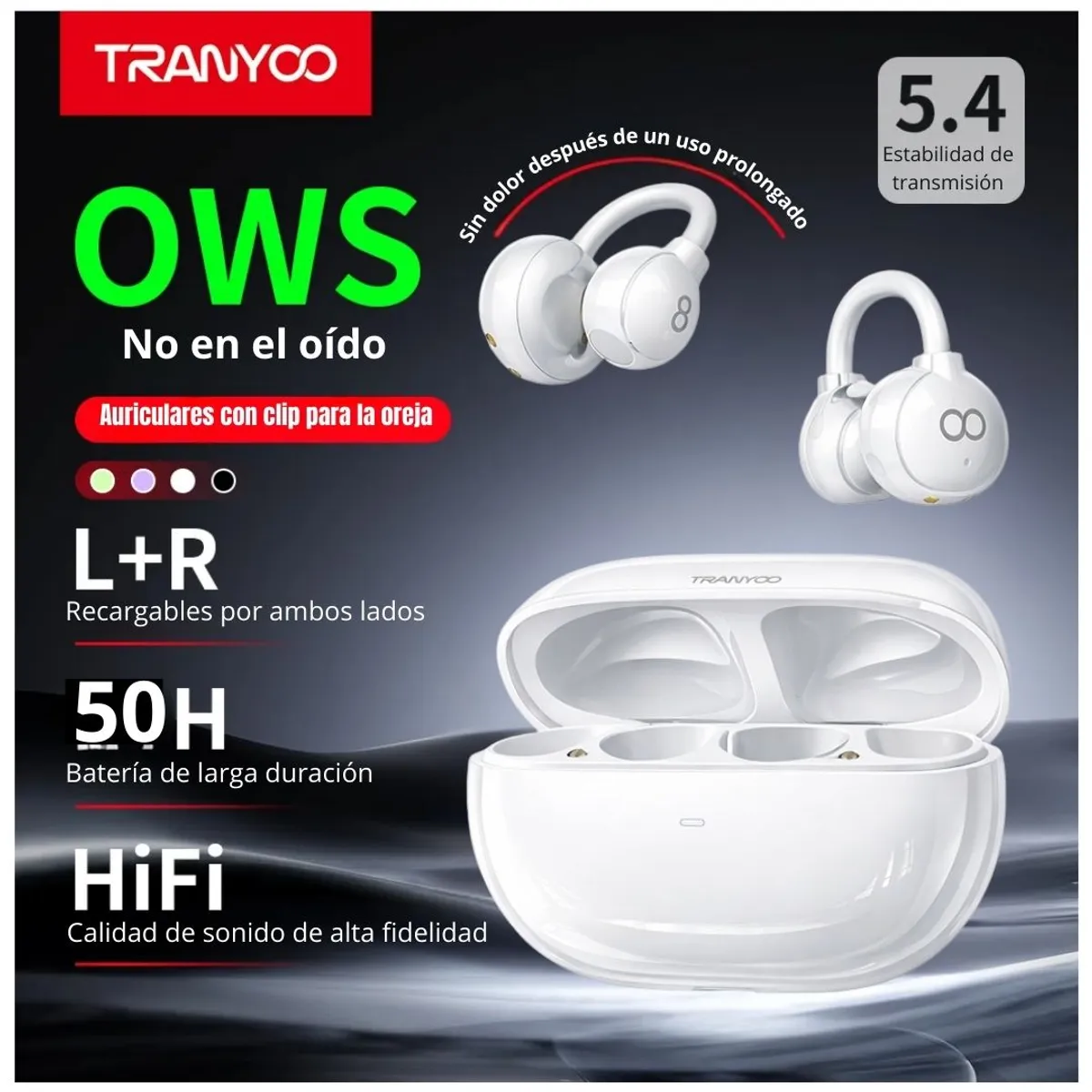 AUDÍFONOS BLUETOOTH OPEN EAR TIPO CLIP MANOS LIBRES CON ENC, SONIDO ESPACIAL Y BLUETOOTH 5.3 - 2
