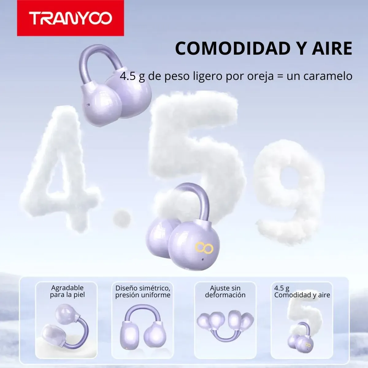 AUDÍFONOS BLUETOOTH OPEN EAR TIPO CLIP MANOS LIBRES CON ENC, SONIDO ESPACIAL Y BLUETOOTH 5.3 - 5