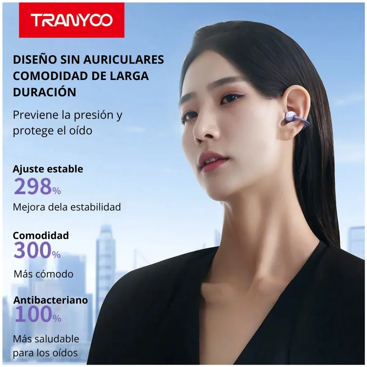 AUDÍFONOS BLUETOOTH OPEN EAR TIPO CLIP MANOS LIBRES CON ENC, SONIDO ESPACIAL Y BLUETOOTH 5.3 - 6