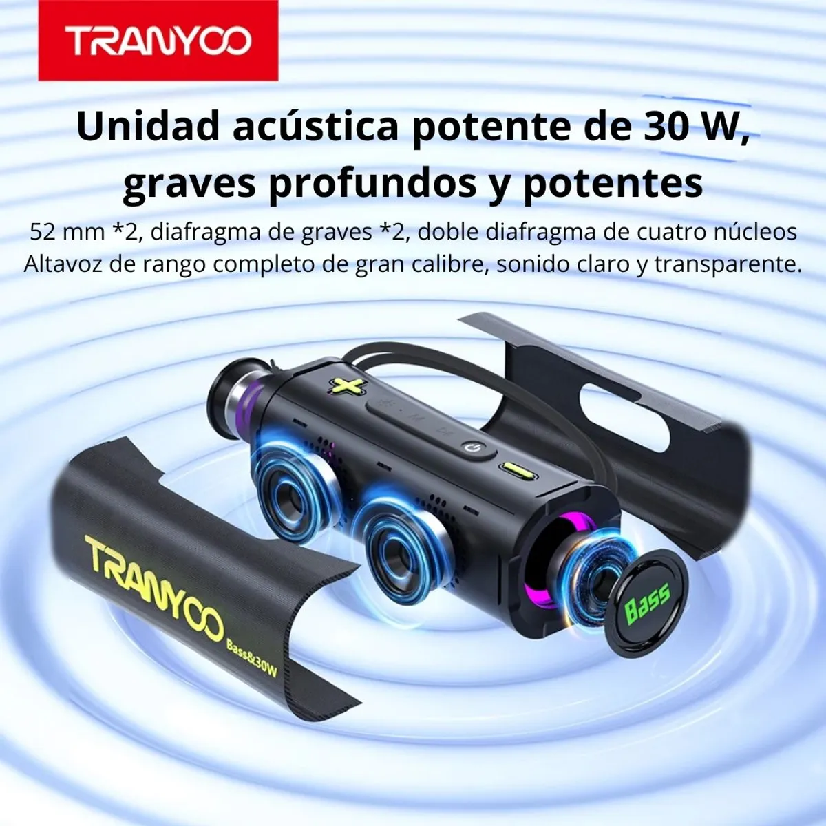 PARLANTE BLUETOOTH PORTÁTIL 30W POTENTE CON LUCES RGB GRAVES REFORZADOS TWS Y MANOS LIBRES - 2