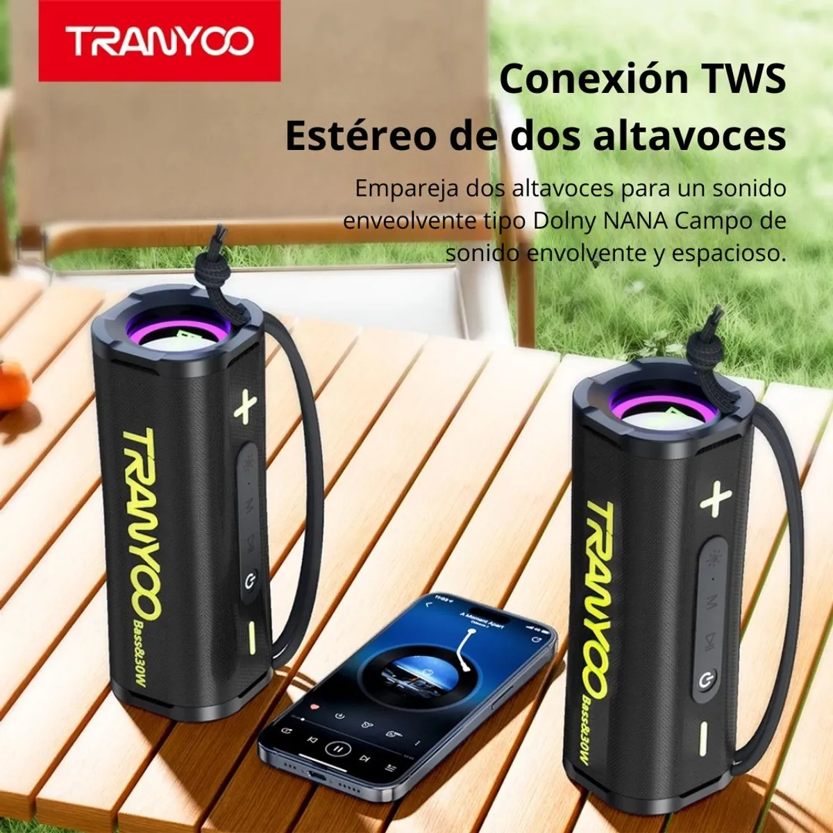 PARLANTE BLUETOOTH PORTÁTIL 30W POTENTE CON LUCES RGB GRAVES REFORZADOS TWS Y MANOS LIBRES - 4