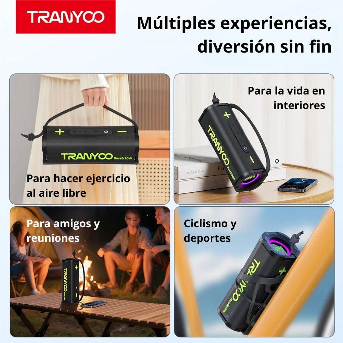 PARLANTE BLUETOOTH PORTÁTIL 30W POTENTE CON LUCES RGB GRAVES REFORZADOS TWS Y MANOS LIBRES - 5