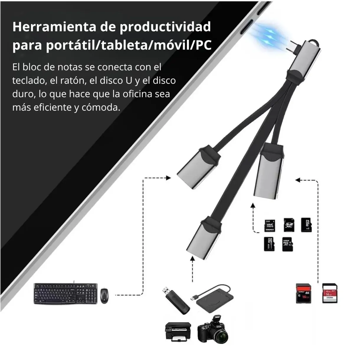 ADAPTADOR HUB USB TIPO C 4 EN 1 CON USB 3.0, USB 2.0 Y LECTOR SD/MICRO SD PARA CELULAR Y LAPTOP - 2