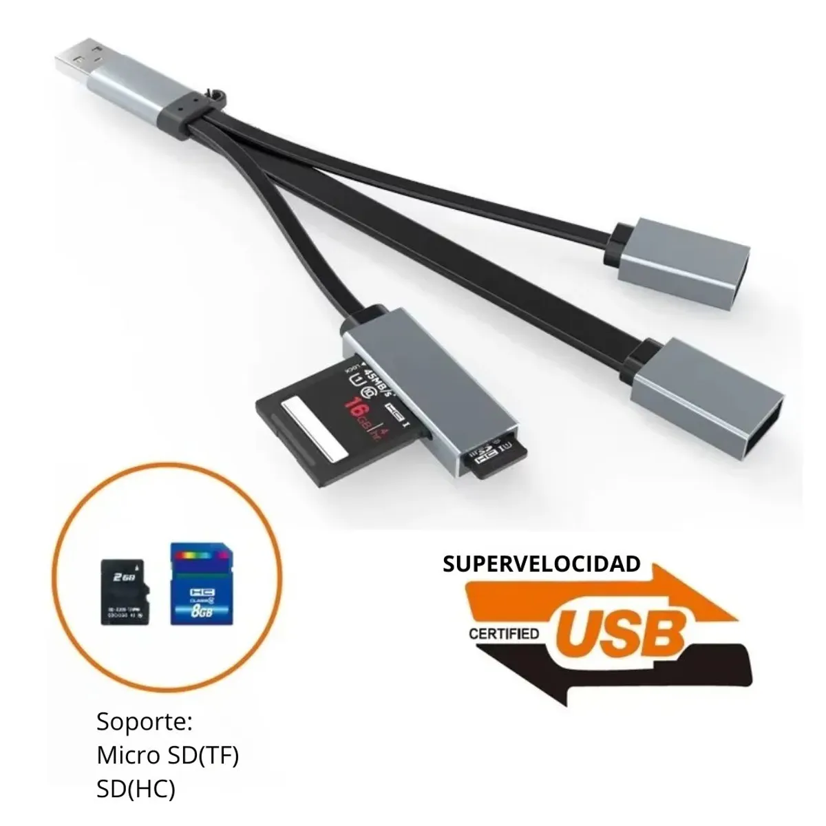 ADAPTADOR HUB USB TIPO C 4 EN 1 CON USB 3.0, USB 2.0 Y LECTOR SD/MICRO SD PARA CELULAR Y LAPTOP - 4