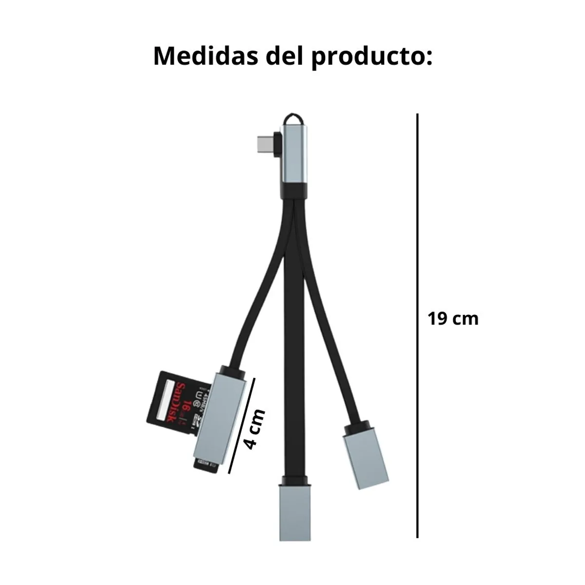 ADAPTADOR HUB USB TIPO C 4 EN 1 CON USB 3.0, USB 2.0 Y LECTOR SD/MICRO SD PARA CELULAR Y LAPTOP - 7