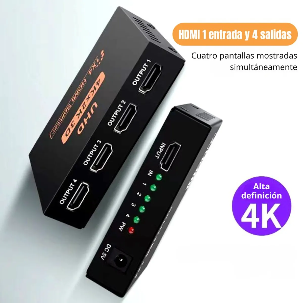 SPLITTER HDMI 1X4 4K UHD 30HZ PARA DUPLICAR SEÑAL A 4 PANTALLAS PLUG Y PLAY DIVISOR HDMI - 2