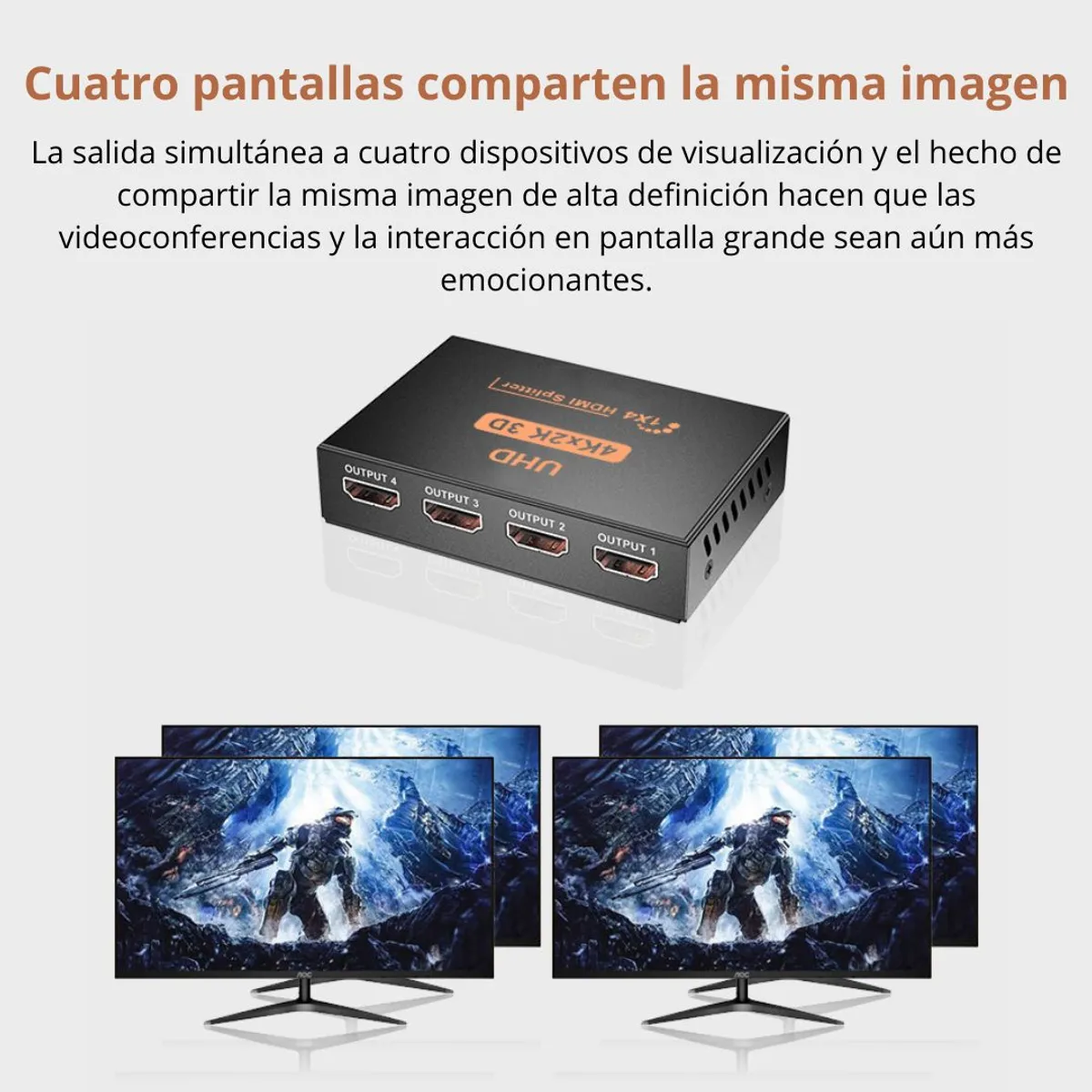 SPLITTER HDMI 1X4 4K UHD 30HZ PARA DUPLICAR SEÑAL A 4 PANTALLAS PLUG Y PLAY DIVISOR HDMI - 4