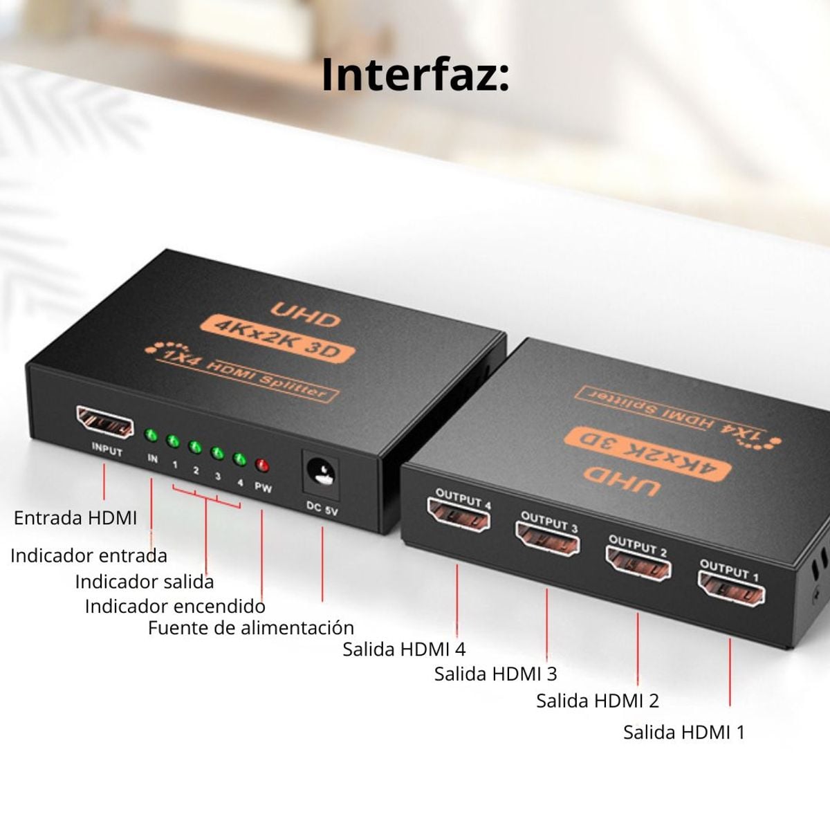 SPLITTER HDMI 1X4 4K UHD 30HZ PARA DUPLICAR SEÑAL A 4 PANTALLAS PLUG Y PLAY DIVISOR HDMI - 5
