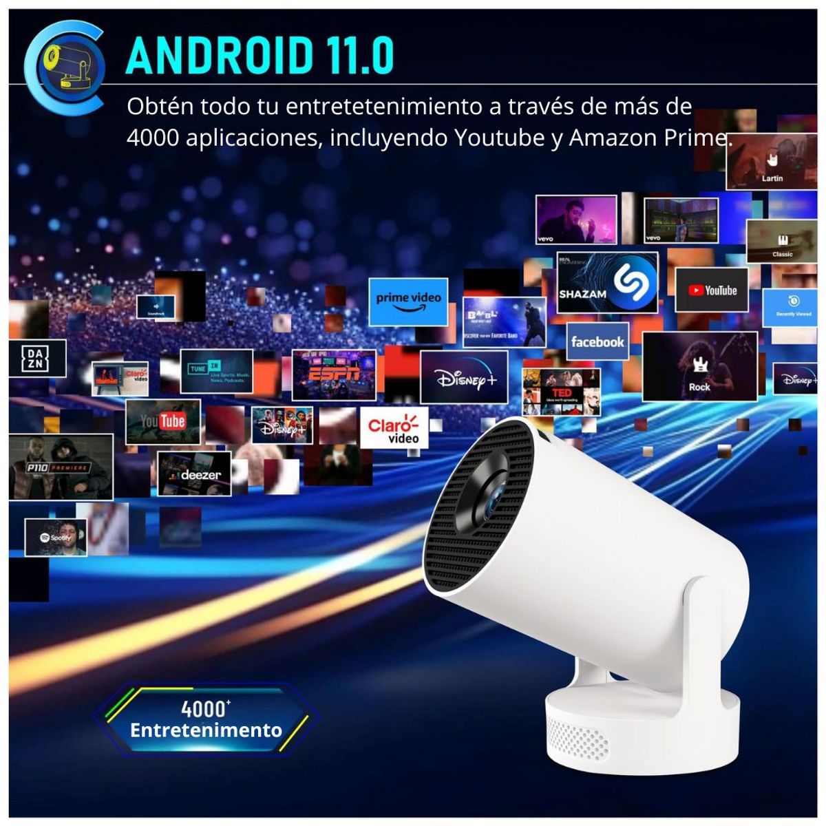 PROYECTOR PORTÁTIL SMART ANDROID FULL HD 180° CON WIFI 6 BLUETOOTH Y CONTROL REMOTO HY300 ULTRA - 2