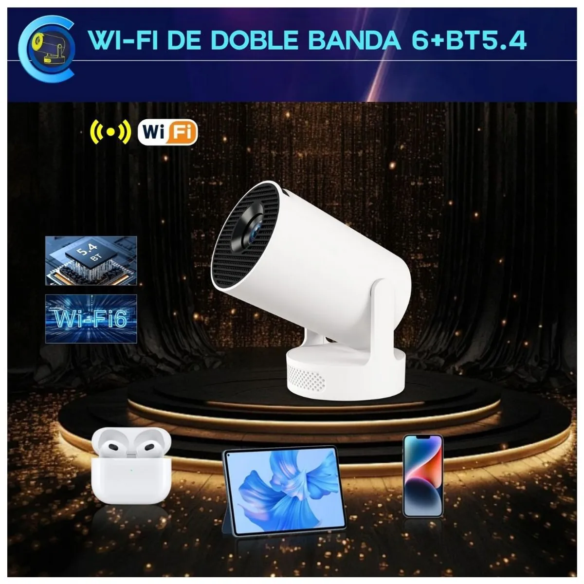 PROYECTOR PORTÁTIL SMART ANDROID FULL HD 180° CON WIFI 6 BLUETOOTH Y CONTROL REMOTO HY300 ULTRA - 4